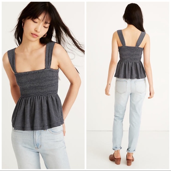 texture & thread smocked peplum tank top in stripe